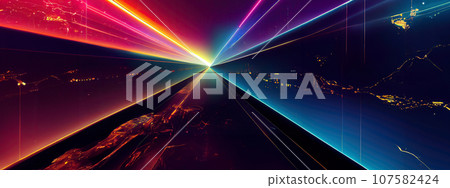 Futuristic technology abstract background with lines for network, big data, data center, server, internet, speed. Abstract neon lights into digital technology tunnel. Generative AI. 107582424