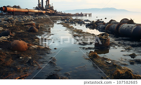 Contaminated water concept, Dirty water flows from the pipe into the river, sea, Water pollution, environment contamination Contaminated water concept, Dirty water flows from the pipe into the river, sea, Water pollution, environment contamination 107582685