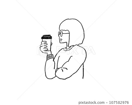 戴眼鏡喝咖啡的女孩 107582976