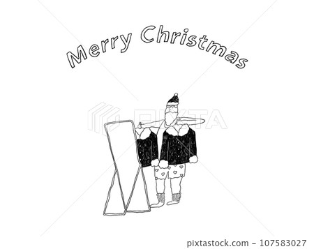 Santa Claus changing into his costume in front of the mirror at Christmas Santa Claus changing into his costume in front of the mirror at Christmas 107583027
