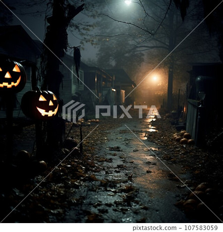 scary zombie man with halloween pumpkin 107583059