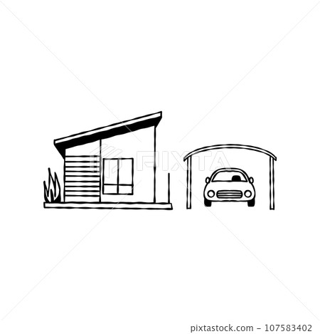 一棟帶一輛車車庫的小房子的簡單向量圖解 107583402