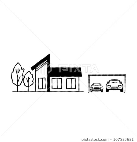 帶有兩輛車車庫的小房子的簡單向量圖解 107583681