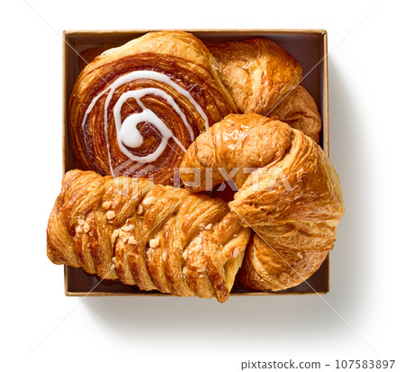 box of assorted pastries box of assorted pastries 107583897