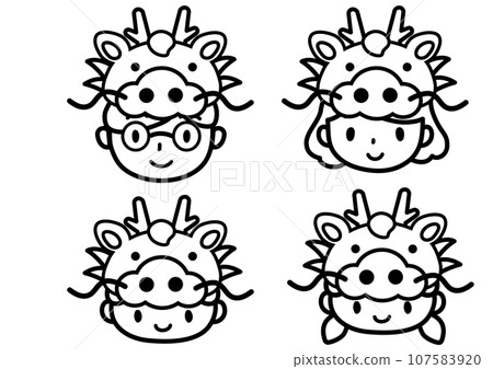 Illustration of a family wearing dragon hats 107583920