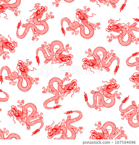 連續的日式龍圖案， 107584096