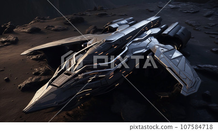 手绘科技感星际太空飞船插画 手绘科技感星际太空飞船插画 107584718