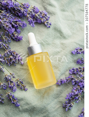 Lavender spa. Lavender natural essential oil and fresh lavender Lavender spa. Lavender natural essential oil and fresh lavender 107584778