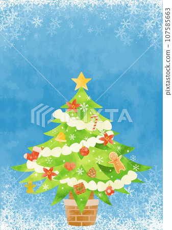 Cute Christmas tree and snow background 107585663