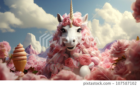 Artistic recreation of a gay pride unicorn in a candy sky. Illustration AI Artistic recreation of a gay pride unicorn in a candy sky. Illustration AI 107587102
