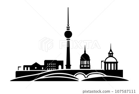 Berlin silhouette skyline. Germany Berlin vector city, german linear architecture, buildings. Berlin silhouette skyline. Germany Berlin vector city, german linear architecture, buildings. 107587111