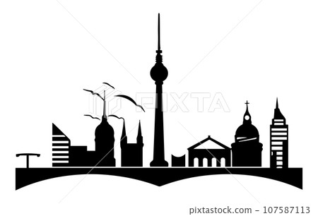Berlin silhouette skyline. Germany Berlin vector city, german linear architecture, buildings. Berlin silhouette skyline. Germany Berlin vector city, german linear architecture, buildings. 107587113