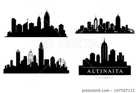 Atlanta Georgia skyline silhouette,Atlanta skyline, monochrome silhouette. Vector illustration. Atlanta Georgia skyline silhouette,Atlanta skyline, monochrome silhouette. Vector illustration. 107587133