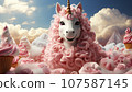 Artistic recreation of a gay pride unicorn in a candy sky. Illustration AI 107587145
