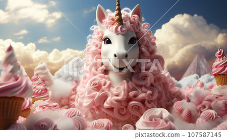 Artistic recreation of a gay pride unicorn in a candy sky. Illustration AI Artistic recreation of a gay pride unicorn in a candy sky. Illustration AI 107587145