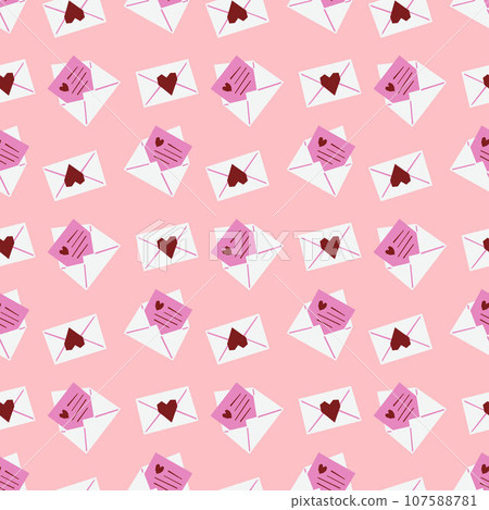 Seamless pattern from love letters. A message in an envelope for Valentines Day. Festive pattern for fabric, wrapping paper, clothing. Vector illustration. 107588781