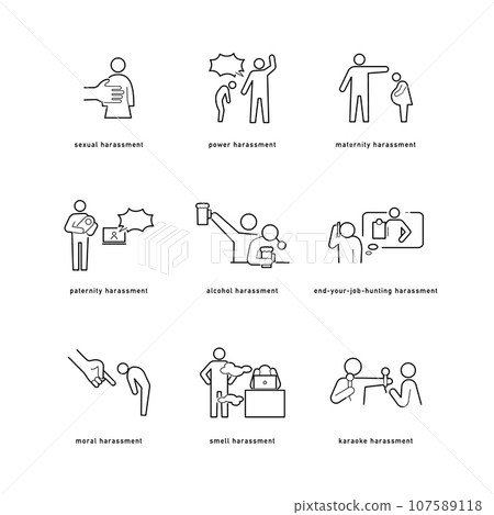 Icon set of different types of harassment 107589118
