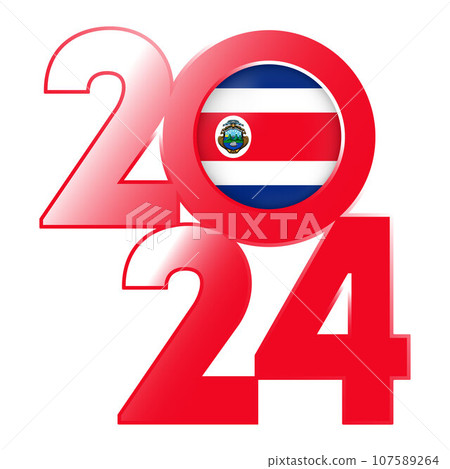 Happy New Year 2024 banner with Costa Rica flag inside. Vector illustration. Happy New Year 2024 banner with Costa Rica flag inside. Vector illustration. 107589264