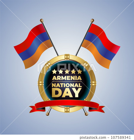 Small National flag of Armenia on Circle With garadasi color background Small National flag of Armenia on Circle With garadasi color background 107589341