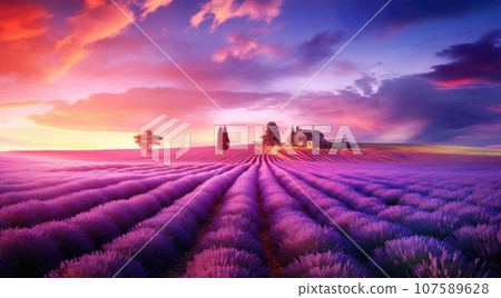 Lavender field at sunset, Provence. France 107589628