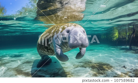 Florida manatee in clear water Florida manatee in clear water 107589682