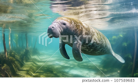 Florida manatee in clear water 107589683