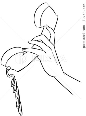 拿著電話聽筒的手的線條圖 拿著電話聽筒的手的線條圖 107589736