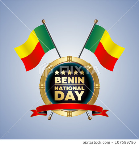 Small National flag of Benin on Circle With garadasi color background 107589780