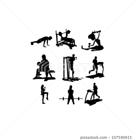 Icon set human gym silhouette design Icon set human gym silhouette design 107590915