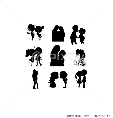 Human kissing couple illustration silhouette Human kissing couple illustration silhouette 107590916
