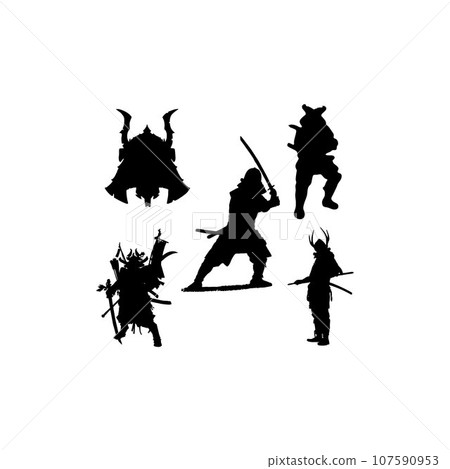 samurai set silhouette icon logo 107590953