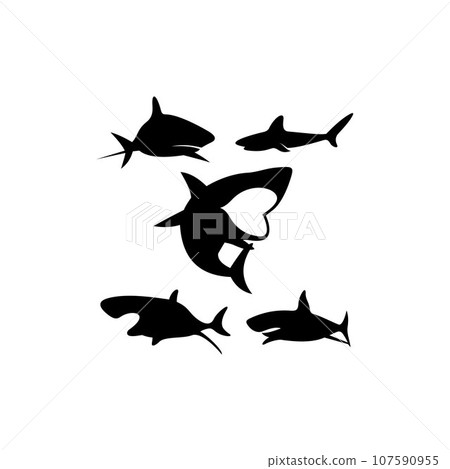 shark set silhouette icon logo shark set silhouette icon logo 107590955