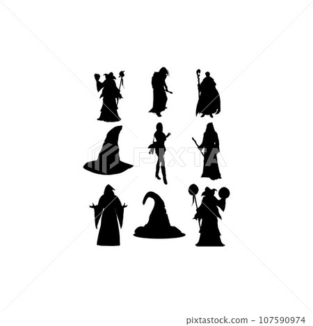 Wizard set icon silhouette design Wizard set icon silhouette design 107590974