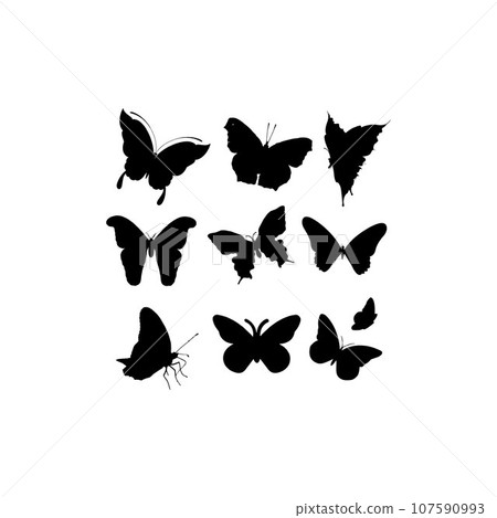 flying butterfly set silhouette icon flying butterfly set silhouette icon 107590993