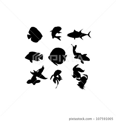 Fish animal water collection set silhouette design Fish animal water collection set silhouette design 107591005