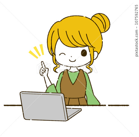 一個女孩使用電腦的插圖 一個女孩使用電腦的插圖 107592765