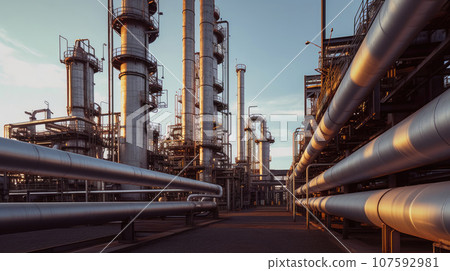 Close up Industrial view at oil refinery plant pipe line 107592981