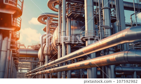 Close up Industrial view at oil refinery plant pipe line 107592982