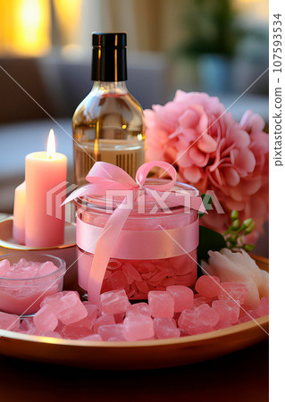 Candle and Pink Sugar Cubes Spa Setup Candle and Pink Sugar Cubes Spa Setup 107593534