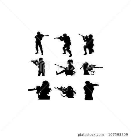human shooting with sniper set silhouette design human shooting with sniper set silhouette design 107593809