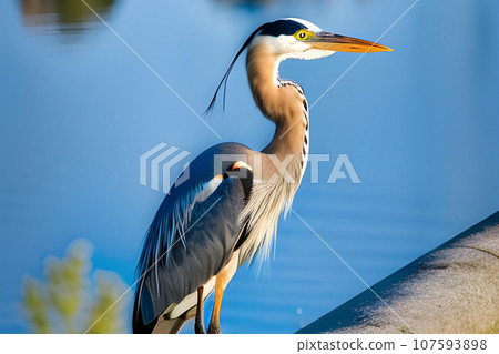 Great Blue Heron (Ardea herodias) in Florida. Generative AI 107593898