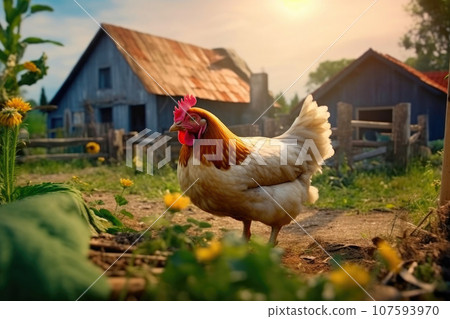 Chickens in a Countryside Setting 107593970