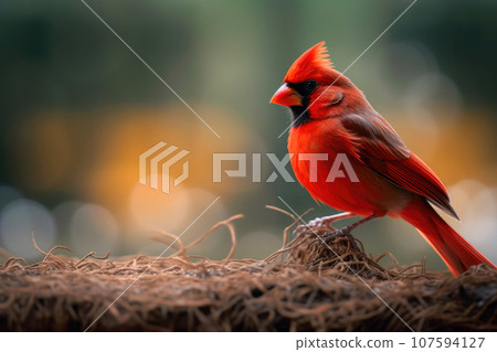 Vibrant Northern Cardinal Perched on Isolated Background 107594127