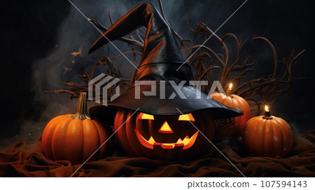 Pumpkin theme black background halloween poster Pumpkin theme black background halloween poster 107594143