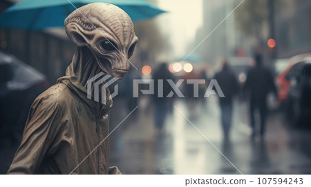 Alien walking in the city Alien walking in the city 107594243