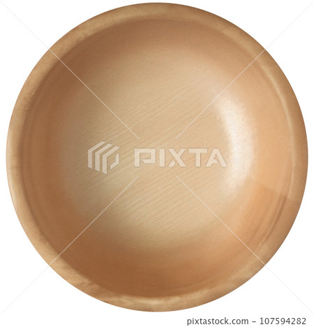 Top view of empty wooden bowl isolated on background. Clean plate cut out. 107594282