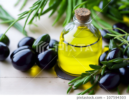 Olives for pouring extra virgin olive oil. Health food composition. Olives for pouring extra virgin olive oil. Health food composition. 107594303