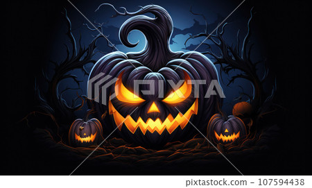 Halloween pumpkin head jack lantern on dark background Halloween pumpkin head jack lantern on dark background 107594438