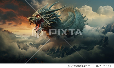 Chinese dragon texture mountains background 107594454