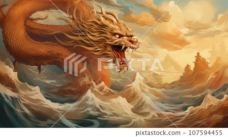 Chinese dragon texture mountains background 107594455